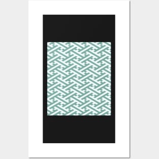 Green Sayagata Japanese Pattern Posters and Art